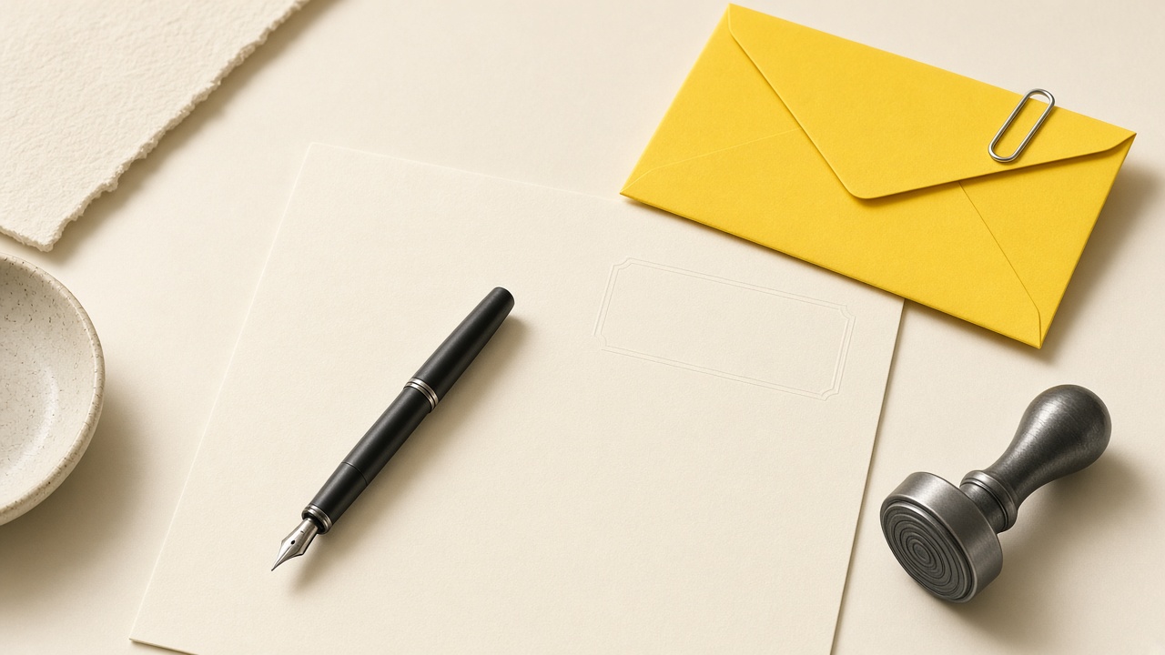 Mesa de candidatura com papel, caneta e envelope amarelo