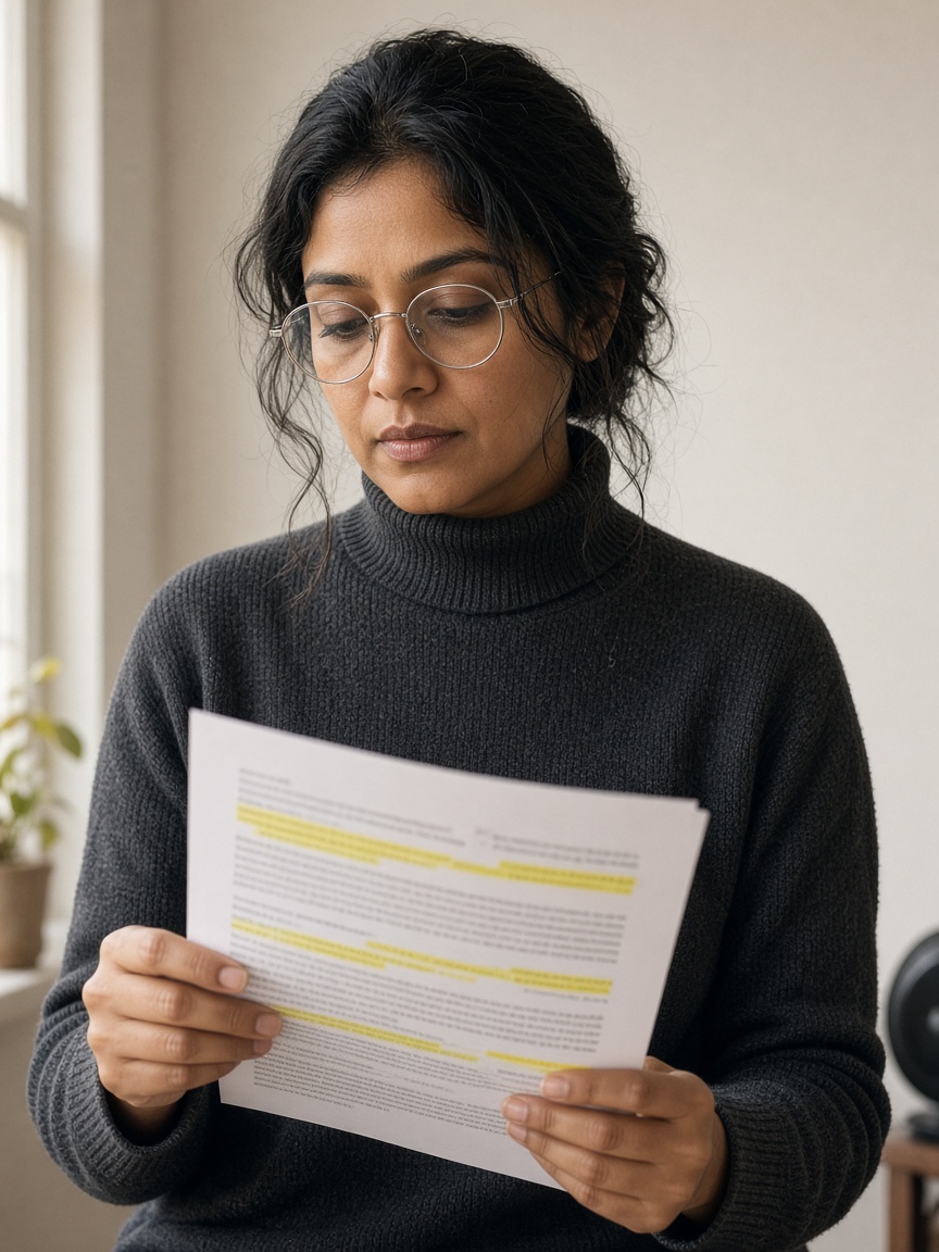 Editora revisando texto impresso com marca-texto amarelo